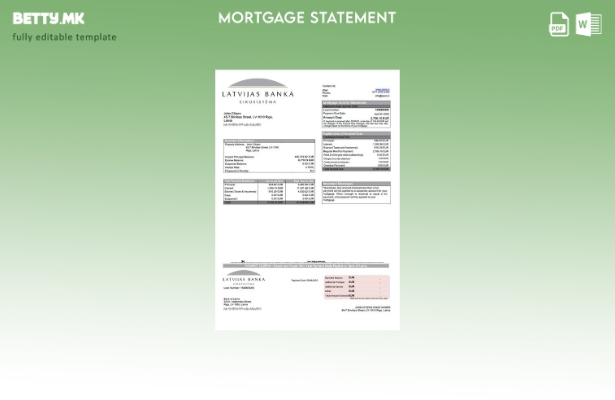 модерен стил Latvia Bank of Latvia изјава за хипотека Шаблон за Word и PDF